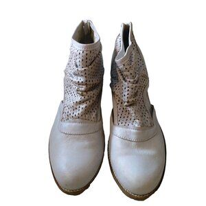 Dkode BAHAL Women's 41/US 9.5 Gray Low Ankle Leather Perforated Boots Back Zip